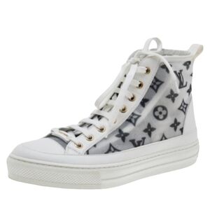 Louis Vuitton White and Gray Monogram High-Top Sneaker